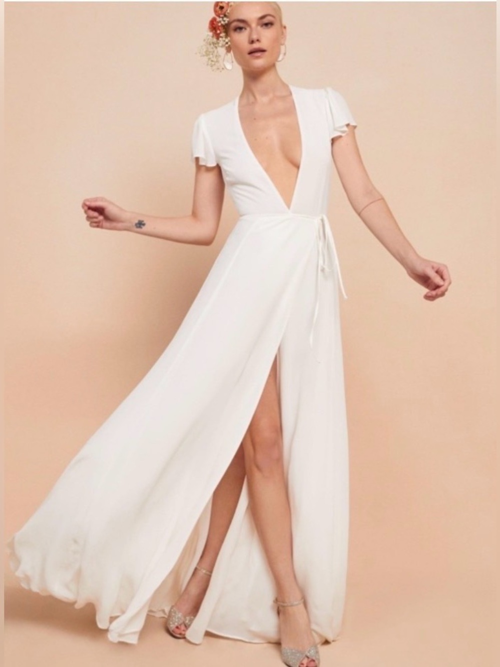 Reformation Rosey Ivory wrap maxi dress